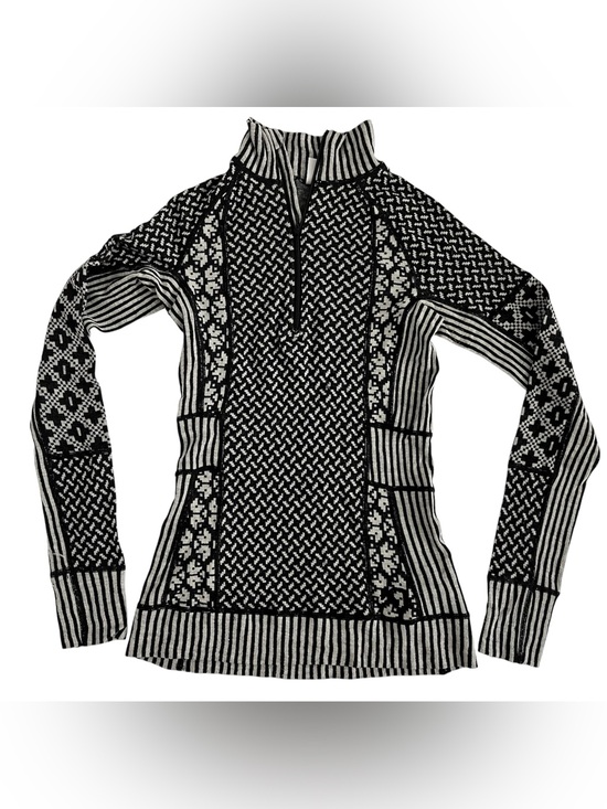 Kari Traa Sweaters - Kari Traa wool Black & White Patterned Half-Zip Cowl base layer Sweater